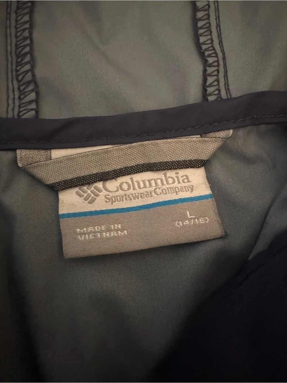 Columbia Kid’s Navy Lightweight Hooded Rain Jacket youth L 15/16